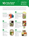 Preview of the downloadable 10 Tasty Packed Lunch Ideas handout, available in English and Spanish
