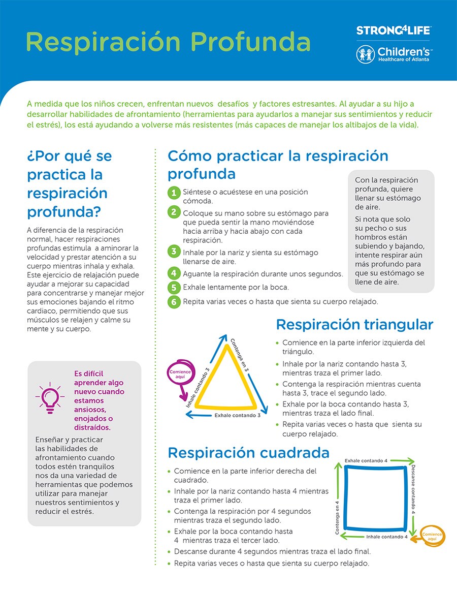 Una hoja de consejos imprimible acerca de la respiración profunda 