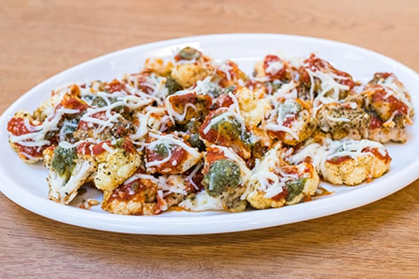 Plated cauliflower chicken Parmesan recipe