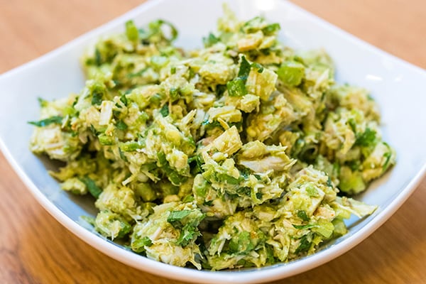 Plated zesty avocado chicken salad recipe