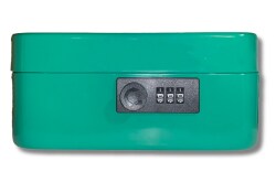 Green combination lockbox for storing medication safely