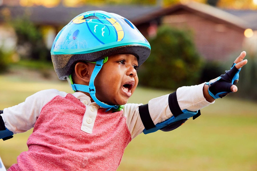 Kids wearing clearance helmet